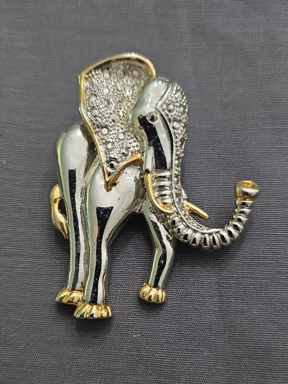 Silver and Gold Elephant Brooch Or Can Be Worn As Necklace